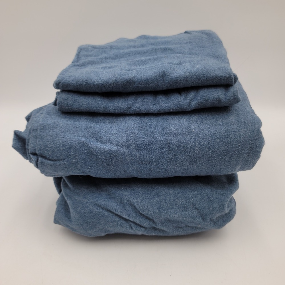 Cuddl Duds Full Flannel Sheet Set Denim Blue Solid Soft Warm 4 Piece Bedding